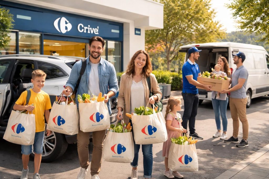 Transport pour familles avec services groupés Carrefour Drive et livraison hebdomadaire