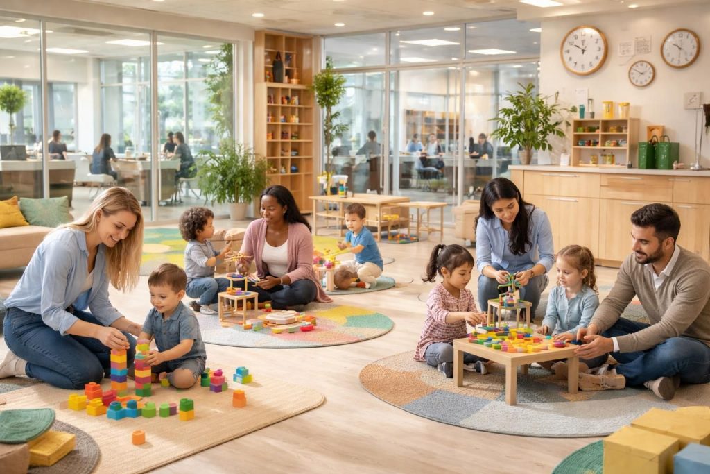 Services de garde d&rsquo;enfants pour entreprises avec crèches inter-entreprises et horaires flexibles