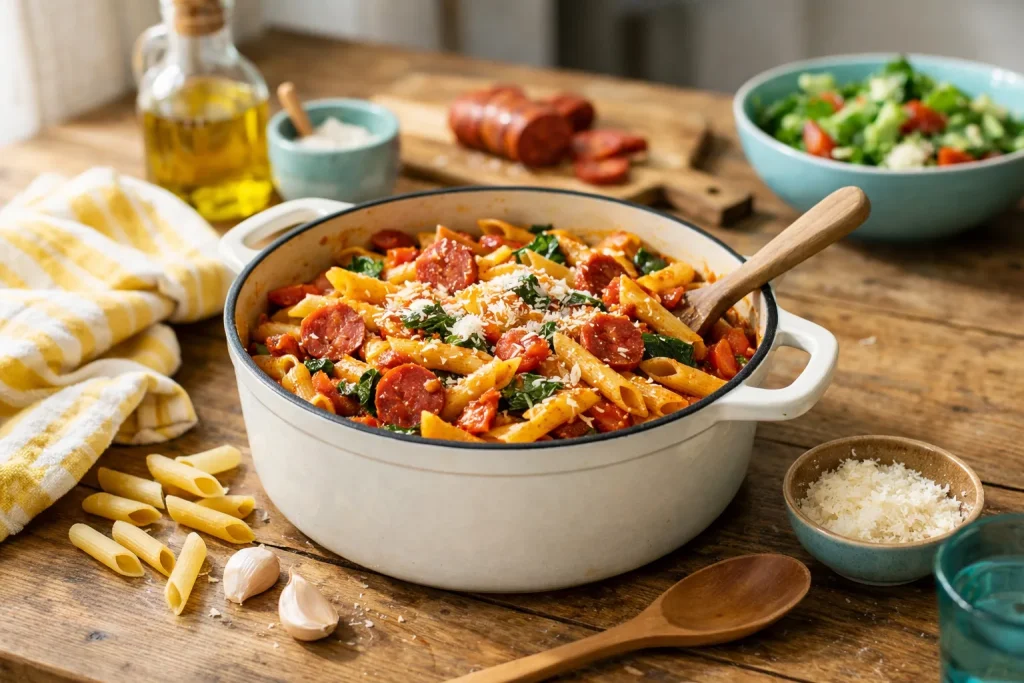 One pot pasta au chorizo : la recette du mercredi soir pour cinq